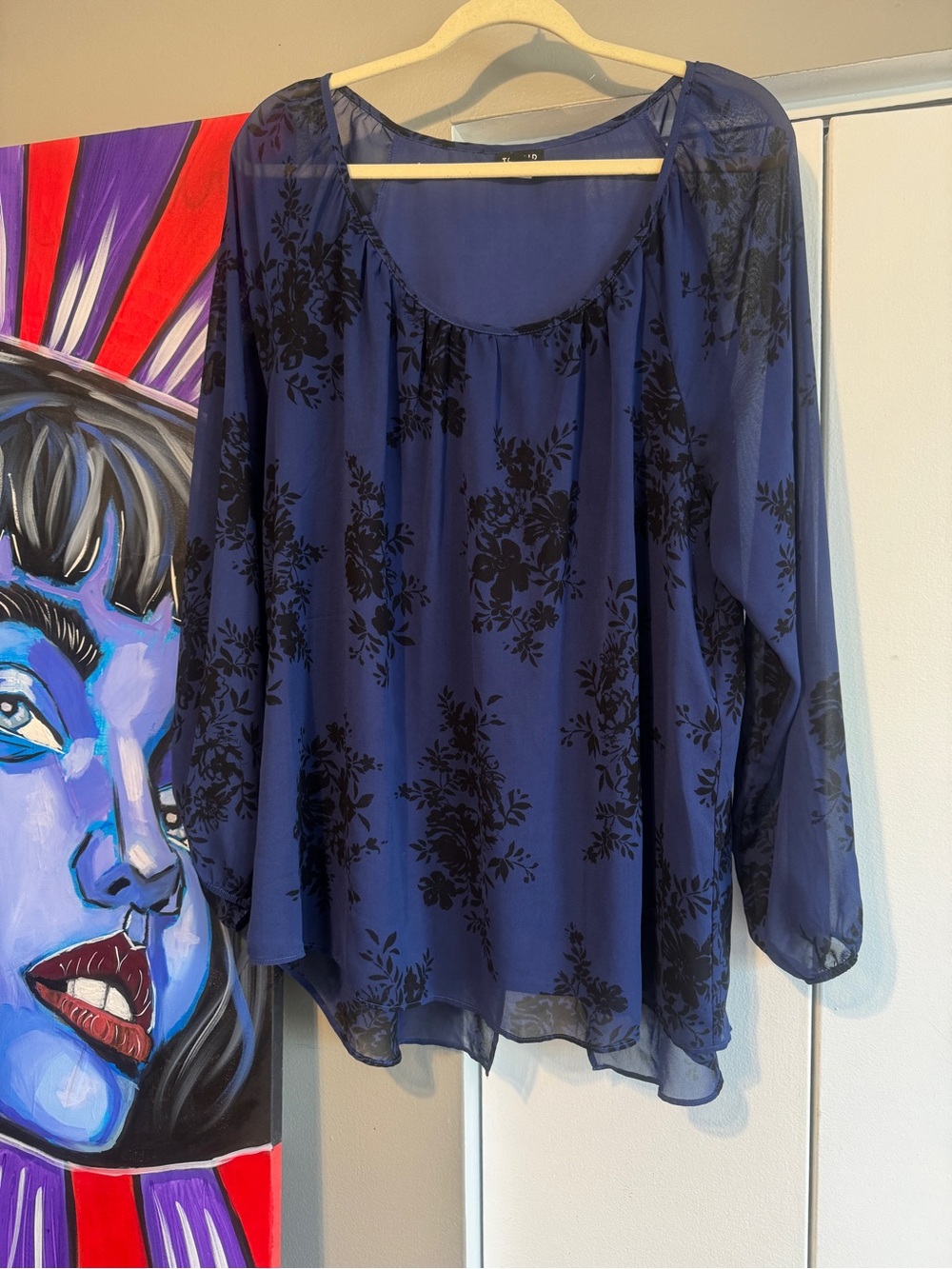 Torrid Blue Floral Georgette Split Back Overlay Blouse - Size 2 / 2X - Picture 2 of 14